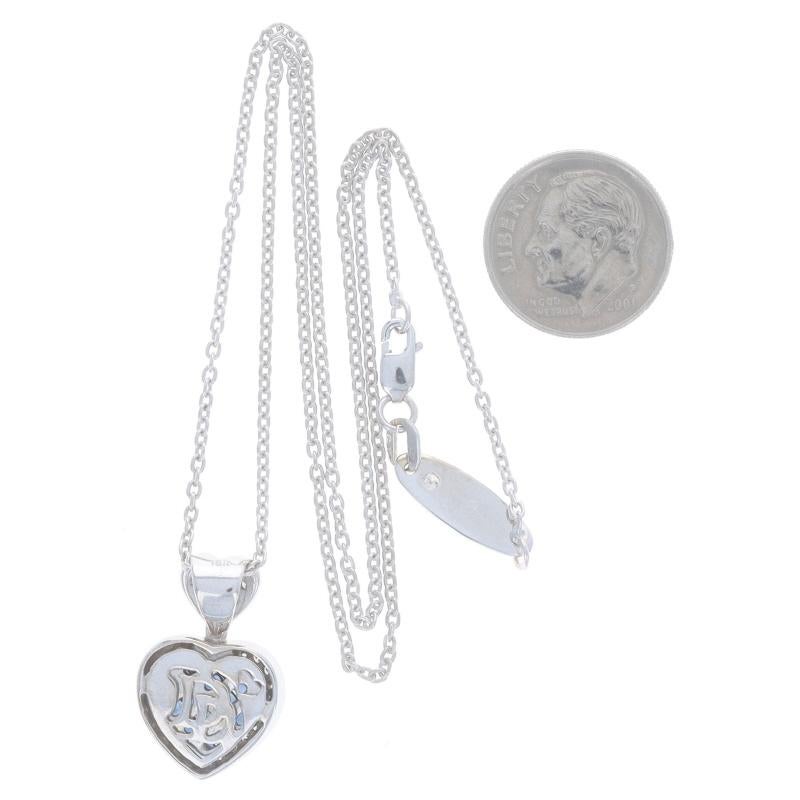 White Gold Sapphire Diamond Heart Duo Halo Necklace 16 1/2