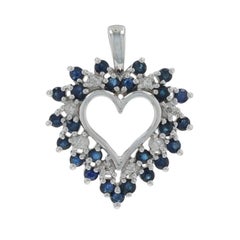 White Gold Sapphire Diamond Heart Wreath Pendant - 10k Round .58ctw Love