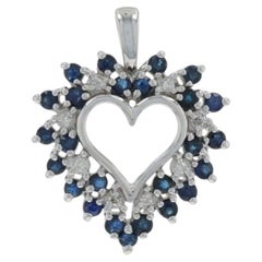 White Gold Sapphire Diamond Heart Wreath Pendant - 10k Round .58ctw Love