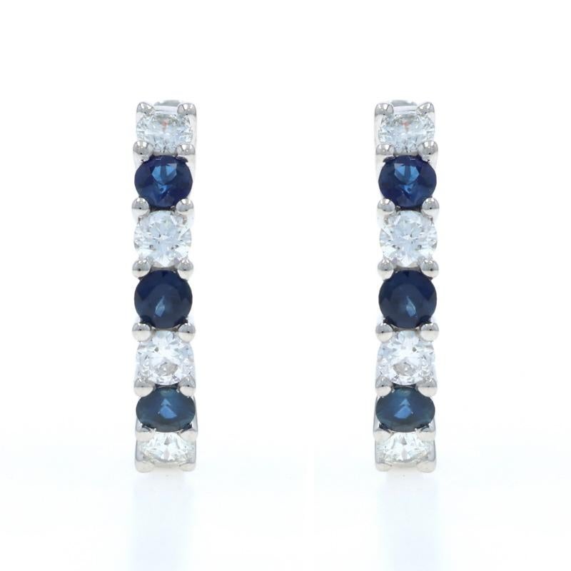 Boucles d'oreilles or blanc saphir diamant - 14k rond 1.36ctw Pierced Excellent état - En vente à Greensboro, NC