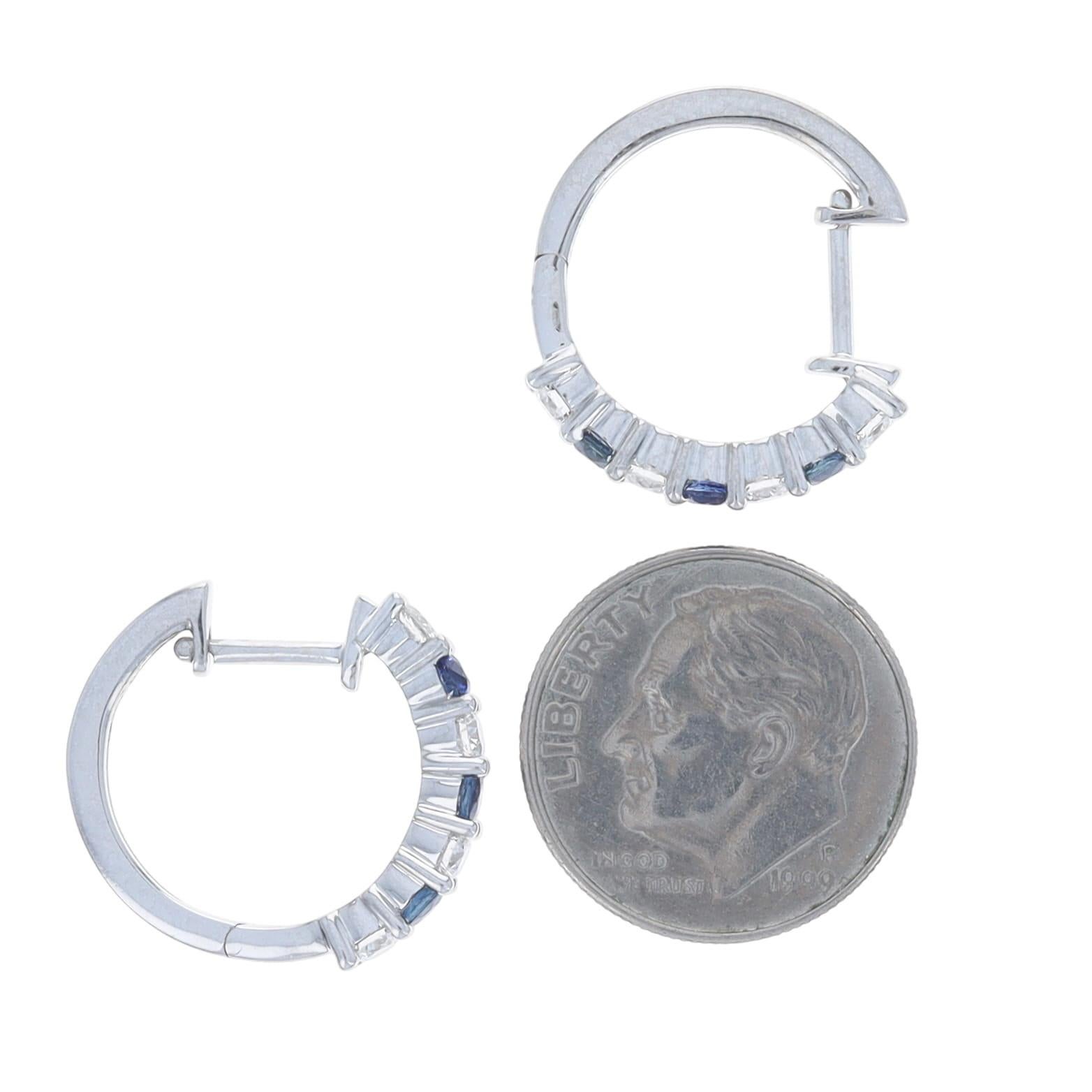 Boucles d'oreilles or blanc saphir diamant - 14k rond 1.36ctw Pierced Pour femmes en vente