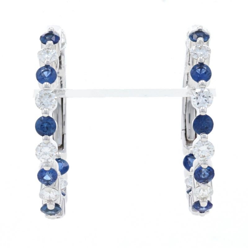 White Gold Sapphire & Diamond Inside-Out Hoop Earrings - 14k Round Cut 1.25ctw In New Condition For Sale In Greensboro, NC