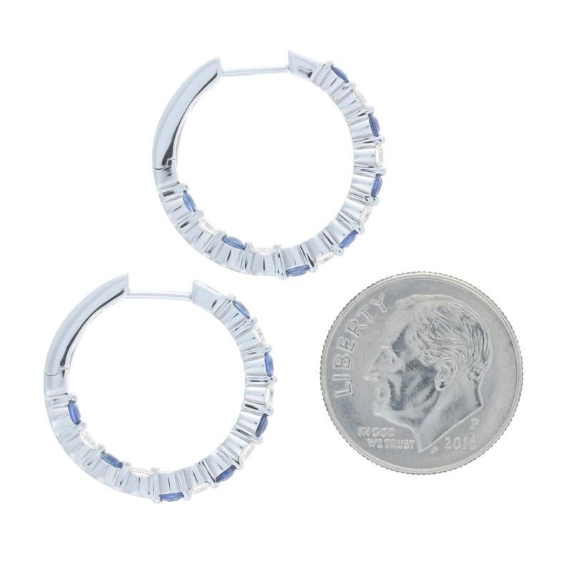 Women's White Gold Sapphire & Diamond Inside-Out Hoop Earrings, 14k Round Cut 1.25ctw
