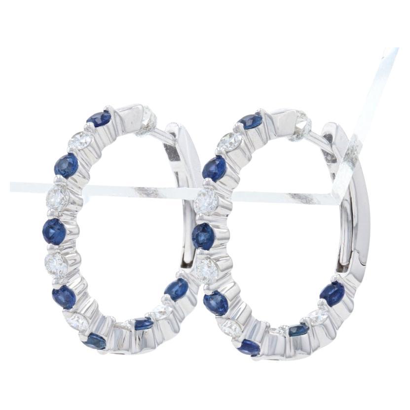 White Gold Sapphire & Diamond Inside-Out Hoop Earrings - 14k Round Cut 1.25ctw