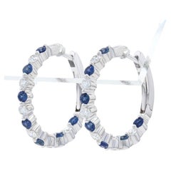 White Gold Sapphire & Diamond Inside-Out Hoop Earrings - 14k Round Cut 1.25ctw