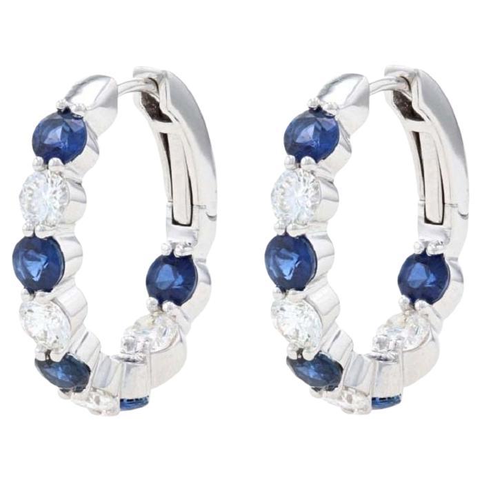 White Gold Sapphire & Diamond Inside-Out Hoop Earrings - 18k Round Cut 3.98ctw