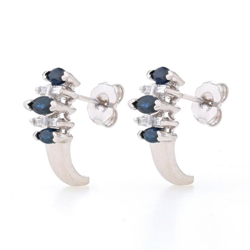 Marquise Cut White Gold Sapphire & Diamond J-Hook Earrings - 14k Marquise 1.40ctw Pierced For Sale