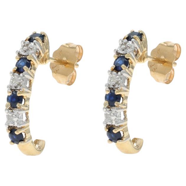 Boucles d
oreilles J-Hook en or blanc saphir diamant - 14k rond .42ctw Pierced en vente
