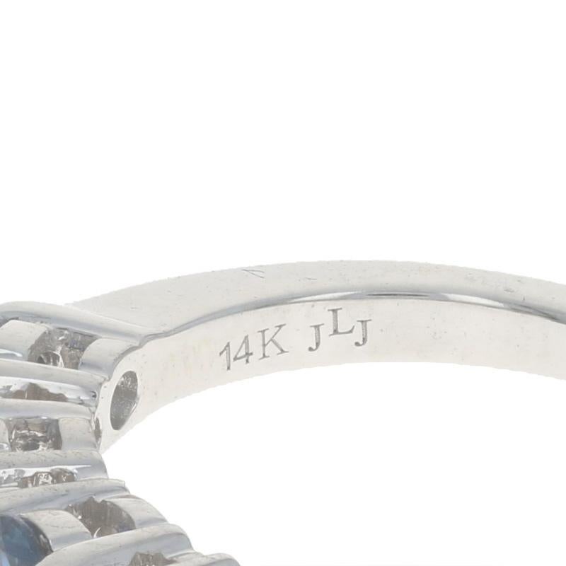 White Gold Sapphire & Diamond J-Hook Earrings - 14k Round Cut 1.07ctw Pierced For Sale 1