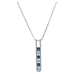 White Gold Sapphire & Diamond Journey Pendant Necklace 18" - 14k Rnd .54ctw Love