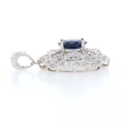 White Gold Sapphire & Diamond Lace Halo Pendant, 14k Oval Cut 2.03ctw Milgrain