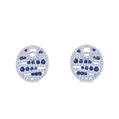 White Gold Sapphire Diamond Large Stud Earrings - 14k Round 1.83ctw Pierced