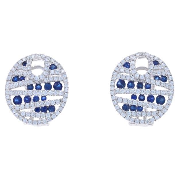 Orecchini grandi con zaffiro e diamante in oro bianco - 14k Rotondi da 1,83 ct.