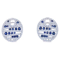 Orecchini grandi con zaffiro e diamante in oro bianco - 14k Rotondi da 1,83 ct.