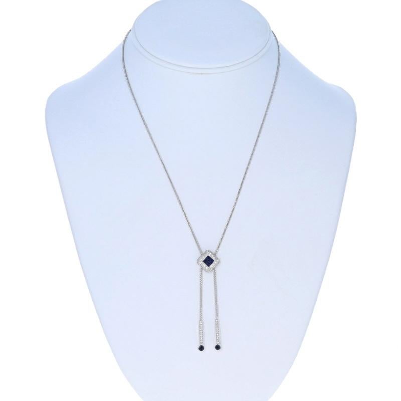 Princess Cut White Gold Sapphire & Diamond Lariat Necklace 18