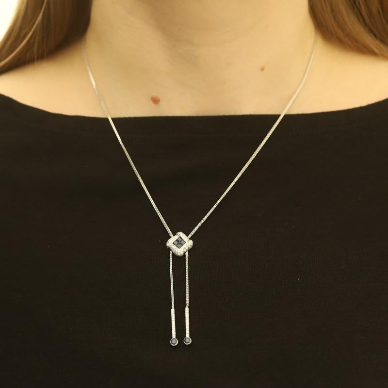 White Gold Sapphire & Diamond Lariat Necklace 18