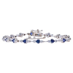 White Gold Sapphire & Diamond Link Bracelet 6 3/4" - 14k Round 2.06ctw