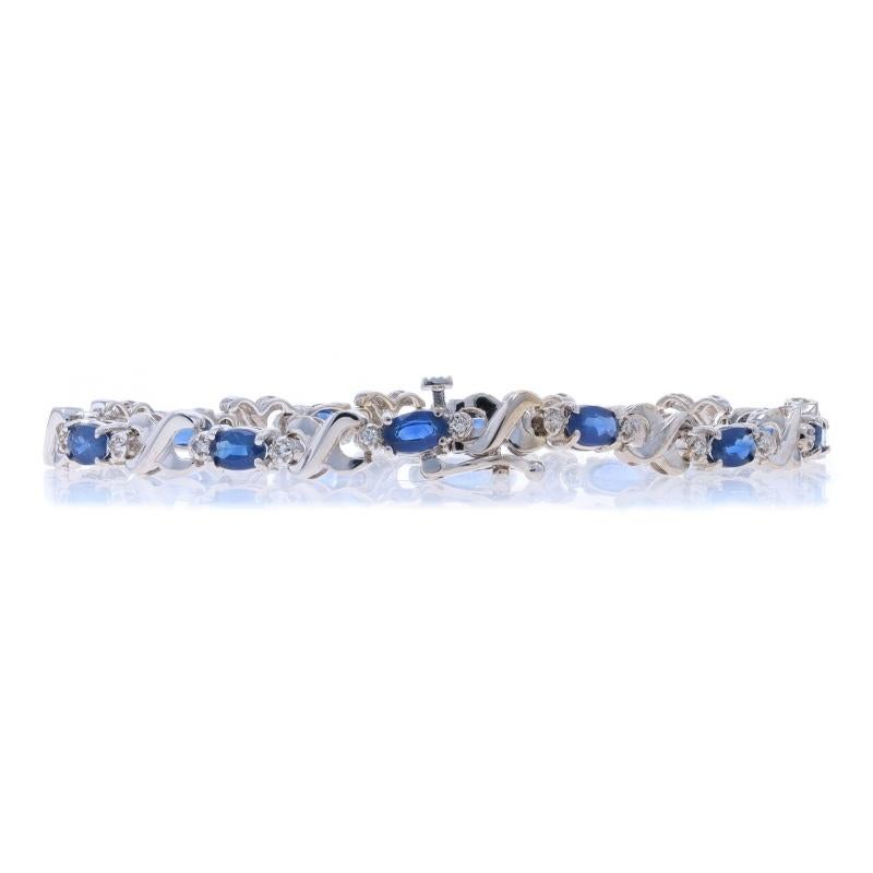 Women's White Gold Sapphire Diamond Link Bracelet 7