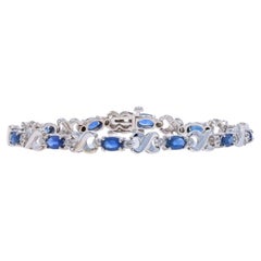 White Gold Sapphire Diamond Link Bracelet 7" - 14k Oval 4.27ctw