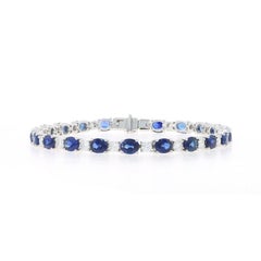 White Gold Sapphire Diamond Link Bracelet 7" 6 3/4" - 18k Oval 11.18ctw