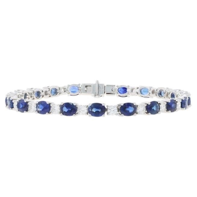 Pulsera de eslabones de oro blanco con diamantes y zafiros 7" 6 3/4" - 18k Oval 11.18ctw
