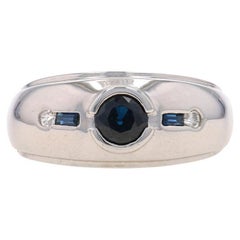 White Gold Sapphire & Diamond Men's Ring - 14k Round 1.10ctw