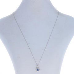 White Gold Sapphire & Diamond Pendant Necklace 17 3/4" - 18k Pear .50ctw