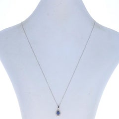 White Gold Sapphire & Diamond Pendant Necklace 17 3/4" - 18k Pear .51ctw