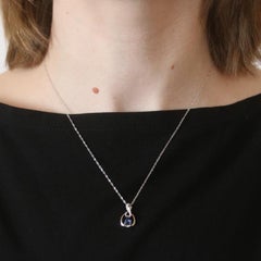 White Gold Sapphire & Diamond Pendant Necklace 17 3/4" - 18k Pear .51ctw