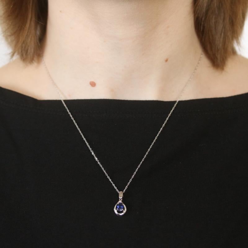 Pear Cut White Gold Sapphire & Diamond Pendant Necklace 17 3/4