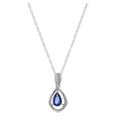 White Gold Sapphire & Diamond Pendant Necklace 17 3/4" - 18k Pear .51ctw
