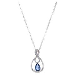 White Gold Sapphire & Diamond Pendant Necklace 17 3/4" - 18k Pear .51ctw