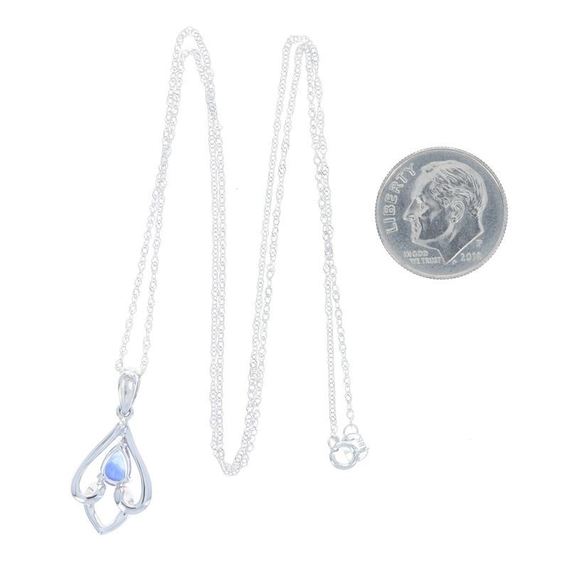 White Gold Sapphire & Diamond Pendant Necklace 17 3/4
