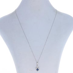 White Gold Sapphire & Diamond Pendant Necklace 17 3/4" - 18k Pear .70ctw Heart