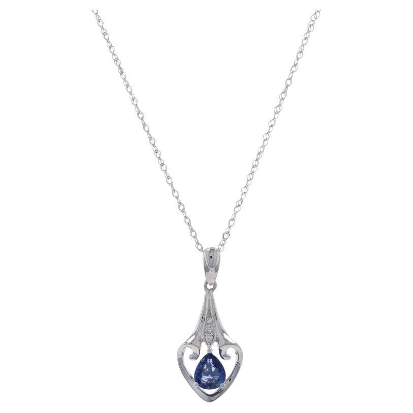 White Gold Sapphire & Diamond Pendant Necklace 17 3/4" - 18k Pear .70ctw Heart For Sale