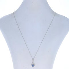 White Gold Sapphire & Diamond Pendant Necklace 17 3/4" - 18k Pear .73ctw