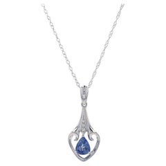 White Gold Sapphire & Diamond Pendant Necklace 17 3/4" - 18k Pear .73ctw