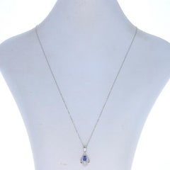 White Gold Sapphire & Diamond Pendant Necklace 18" - 18k Pear .62ctw Leaf