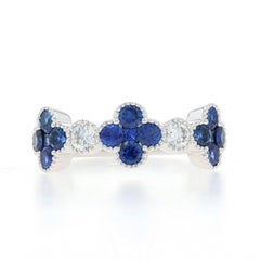 White Gold Sapphire Diamond Quatrefoil Cluster Band - 18k Rd 1.35ctw Floral Ring