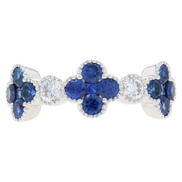 White Gold Sapphire Diamond Quatrefoil Cluster Band - 18k Rd 1.35ctw Floral Ring For Sale