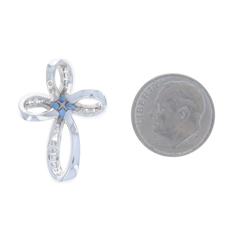 White Gold Sapphire Diamond Ribbon Cross Pendant - 14k Square .57ctw Faith In Excellent Condition For Sale In Greensboro, NC