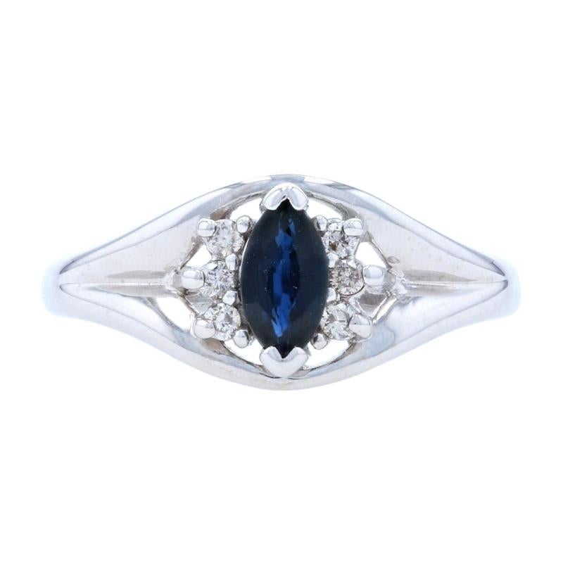 White Gold Sapphire & Diamond Ring, 10k Marquise Cut .41ctw For Sale