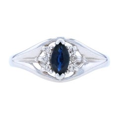 Vintage White Gold Sapphire & Diamond Ring, 10k Marquise Cut .41ctw