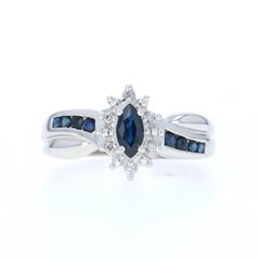 White Gold Sapphire Diamond Ring - 10k Marquise & Round .78ctw Ribbon