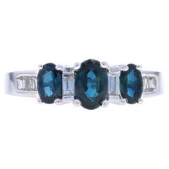 White Gold Sapphire Diamond Ring - 10k Oval 1.47ctw Three-Stone