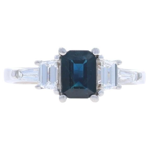 White Gold Sapphire Diamond Ring - 14k Emerald 1.68ctw Engagement For Sale