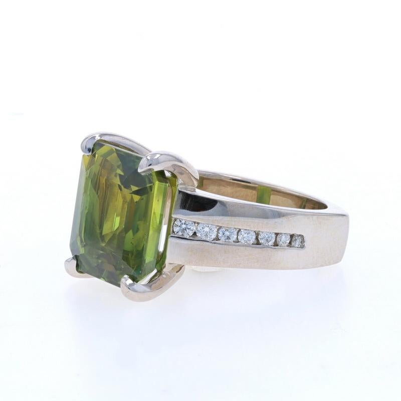 Women's White Gold Sapphire & Diamond Ring - 14k Emerald Cut 10.63ctw Euro Shank For Sale