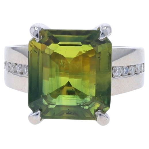 White Gold Sapphire & Diamond Ring - 14k Emerald Cut 10.63ctw Euro Shank For Sale