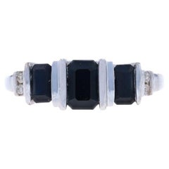 Anillo de oro blanco con zafiro y diamantes - 14k talla esmeralda 1,39ctw Tres piedras