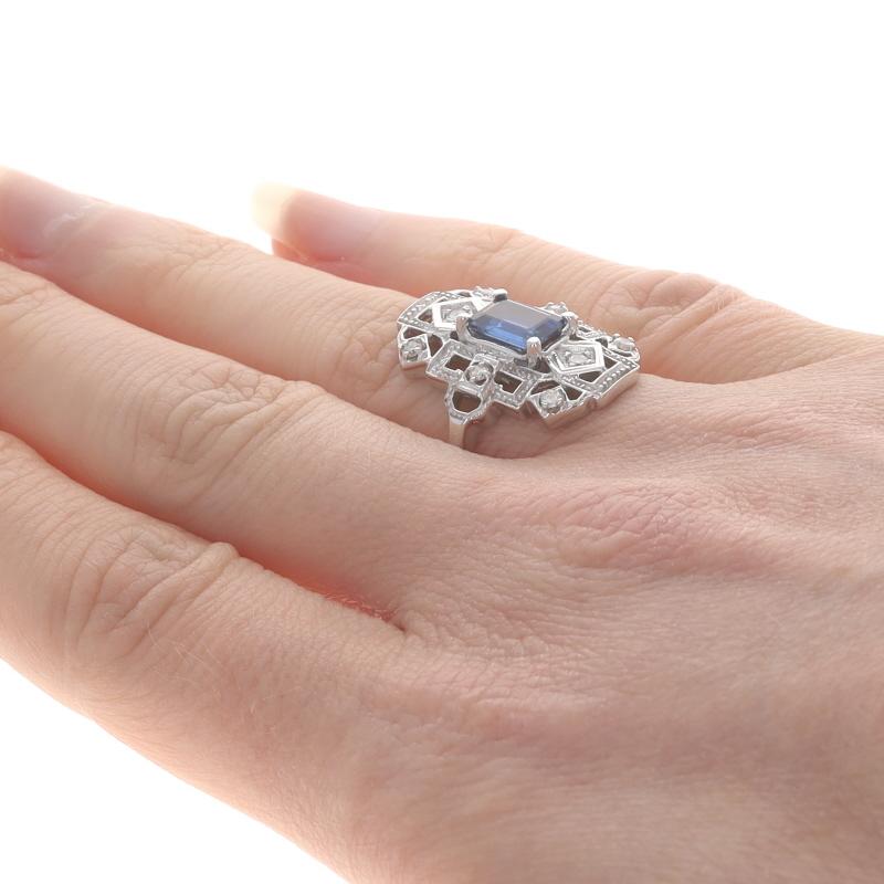 Women's White Gold Sapphire & Diamond Ring - 14k Emerald Cut 1.43ctw For Sale